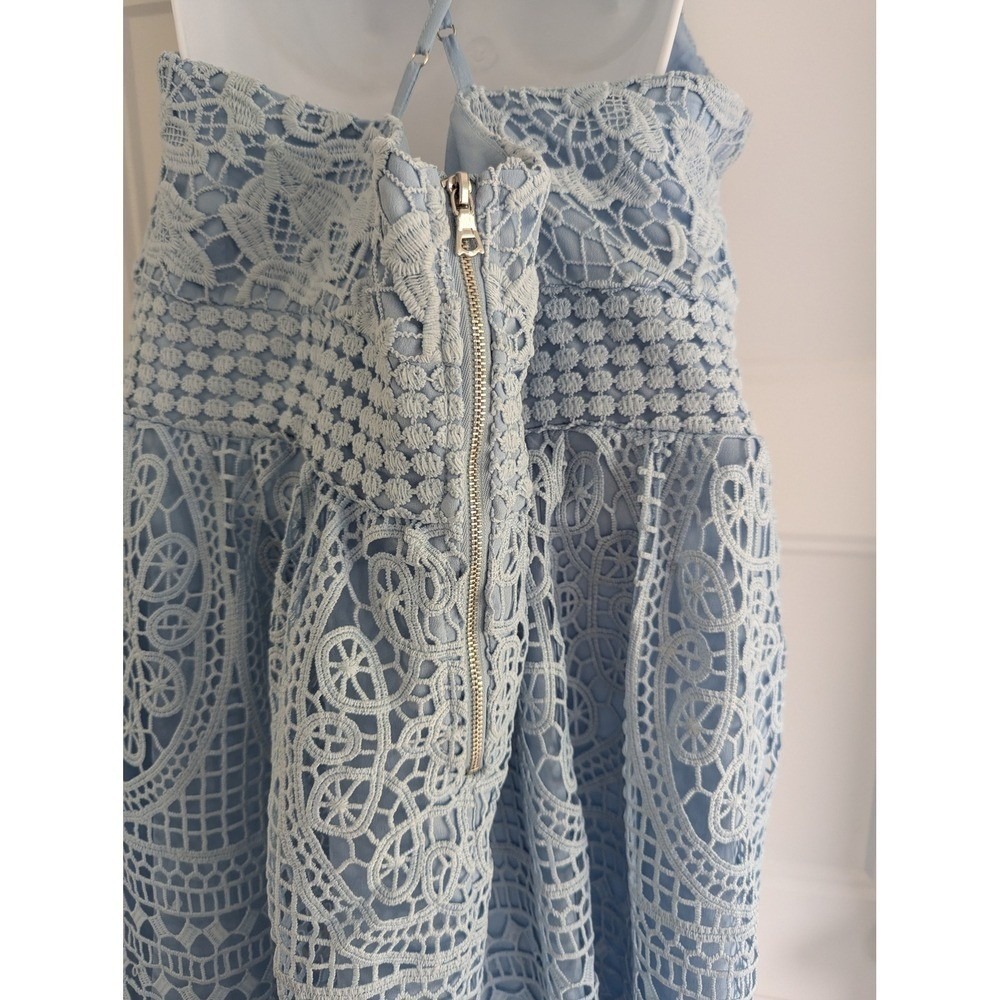 ABS Collection Light Blue Guipure Lace Midi Dress V-Neck Cross Back 12 - Picture 9 of 14